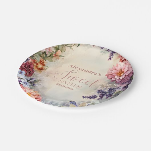 Whimsical Pastel Wildflowers Sweet 16 Papieren Bordje (Gekanteld)