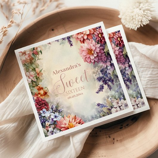 Whimsical Pastel Wildflowers Sweet 16 Servet