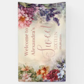 Whimsical Pastel Wildflowers Sweet 16 Spandoek (Verticaal)