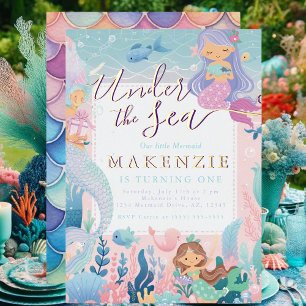 Whimsical Pastel Zeemeermin Onder het Zee Folie Uitnodiging