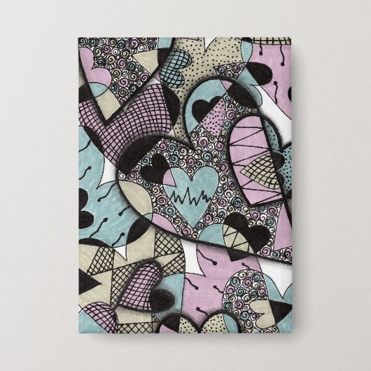 Whimsical Pastel Zentangle Harten Doodle Patroon B Button (Voorkant)