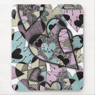 Whimsical Pastel Zentangle Harten Doodle Patroon M Muismat