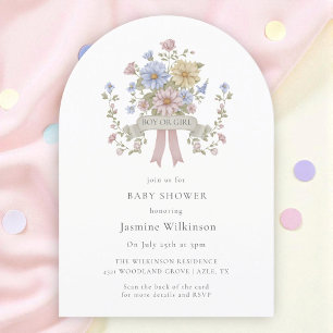 Whimsical pastelkleurig bloemendesign baby shower kaart
