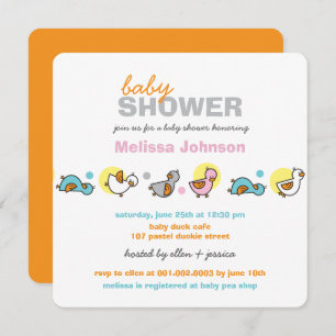 Whimsical Pastels Ducks Neutral Baby shower Invite Kaart