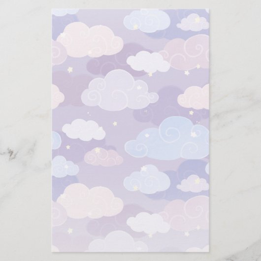 Whimsical pastelwolken en sterrenpatroon briefpapier (Voorkant)