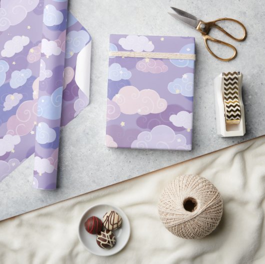 Whimsical pastelwolken en sterrenpatroon cadeaupapier (Crafts)