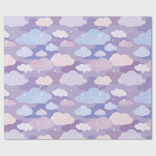 Whimsical pastelwolken en sterrenpatroon cadeaupapier (Vlak)