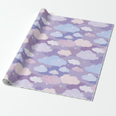 Whimsical pastelwolken en sterrenpatroon cadeaupapier (Uitgerold)