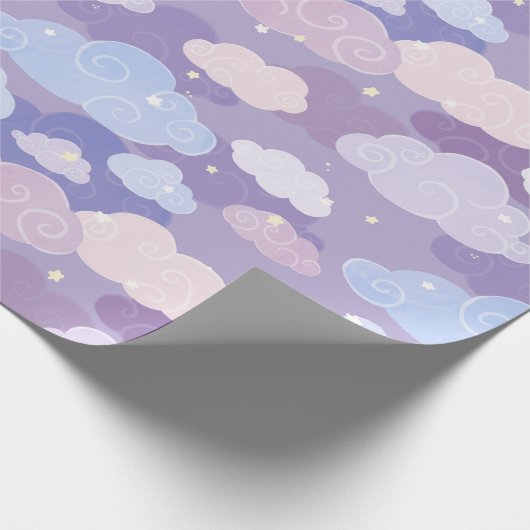 Whimsical pastelwolken en sterrenpatroon cadeaupapier (Hoek)