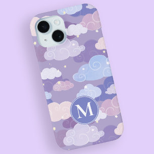 Whimsical pastelwolken en sterrenpatroon iPhone 15 case