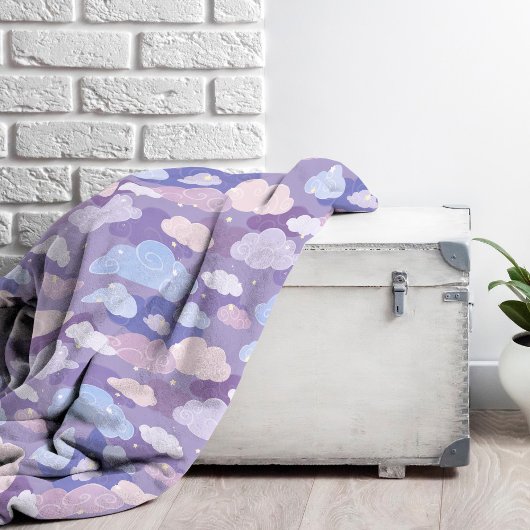 Whimsical pastelwolken en sterrenpatroon fleece deken