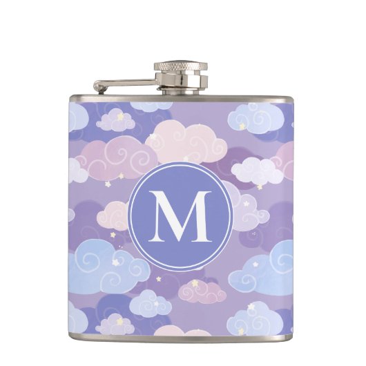 Whimsical pastelwolken en sterrenpatroon heupfles (Voorkant)