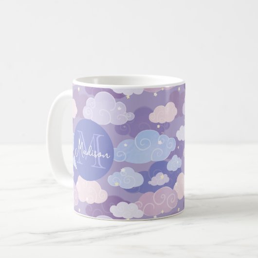 Whimsical pastelwolken en sterrenpatroon koffiemok (Voorkant links)