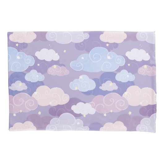 Whimsical pastelwolken en sterrenpatroon kussensloop (Voorkant)