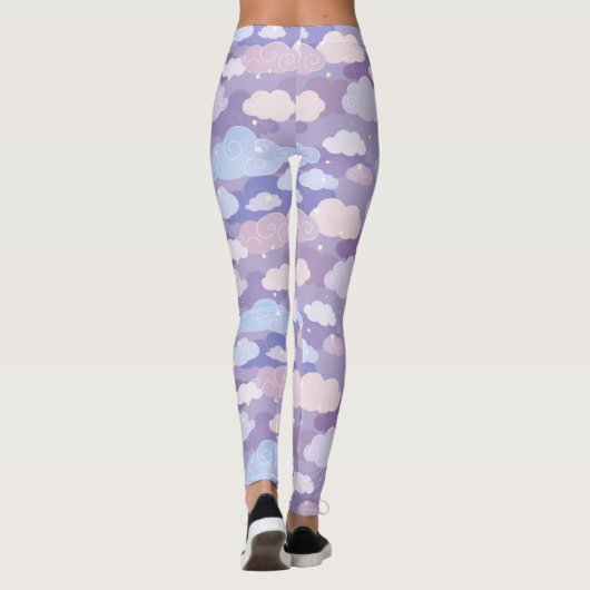 Whimsical pastelwolken en sterrenpatroon leggings (Achterkant)