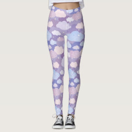 Whimsical pastelwolken en sterrenpatroon leggings