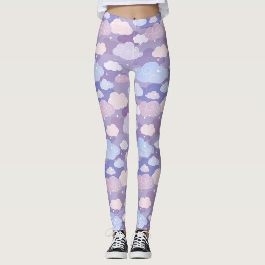 Whimsical pastelwolken en sterrenpatroon leggings (Voorkant)