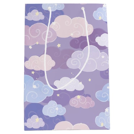 Whimsical pastelwolken en sterrenpatroon medium cadeauzakje (Voorkant)