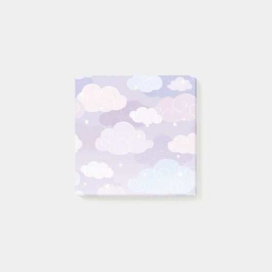 Whimsical pastelwolken en sterrenpatroon post-it® notes (Voorkant)