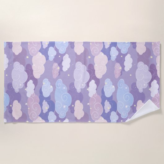 Whimsical pastelwolken en sterrenpatroon strandlaken (Voorkant)