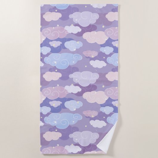 Whimsical pastelwolken en sterrenpatroon strandlaken (Voorkant)