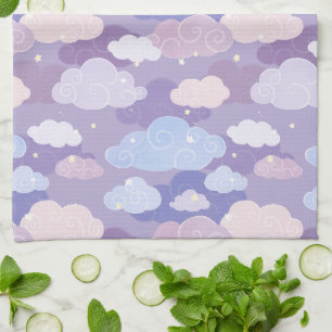 Whimsical pastelwolken en sterrenpatroon theedoek