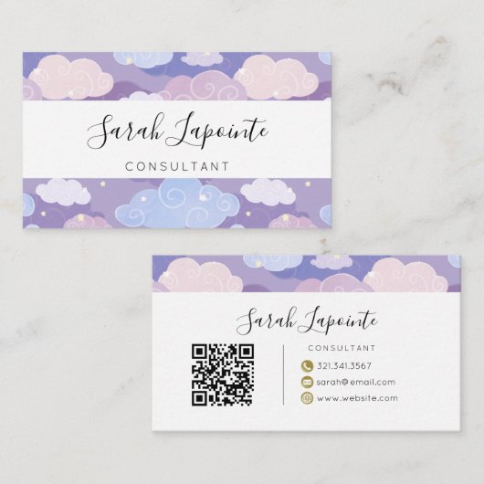 Whimsical pastelwolken en sterrenpatroon visitekaartje (Voorkant / Achterkant)