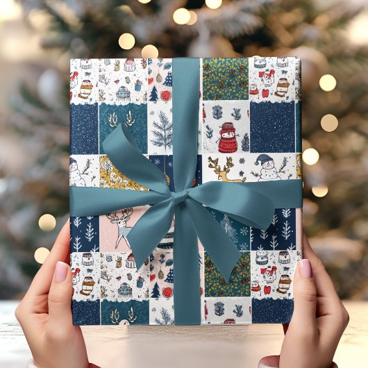 Whimsical Patchwork Christmas Cadeaupapier