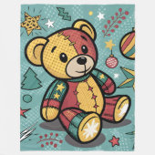 Whimsical Patchwork Christmas Teddy Bear Fleece Deken (Voorkant)