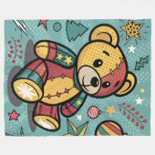 Whimsical Patchwork Christmas Teddy Bear Fleece Deken (Voorkant (Horizontaal))