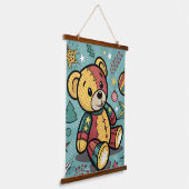 Whimsical Patchwork Christmas Teddy Bear Hangend Wandkleed (Gebogen)