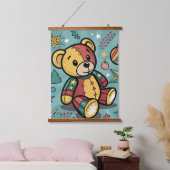 Whimsical Patchwork Christmas Teddy Bear Hangend Wandkleed (Slaapkamer)