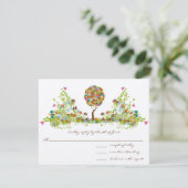 Whimsical Patchwork Flower Tree Wedding RSVP Kaartje (Staand voorkant)
