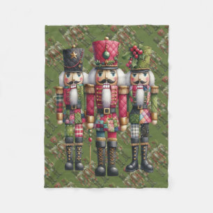 Whimsical Patchwork Kerst Notenkraker Trio Fleece Deken