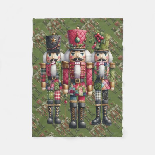 Whimsical Patchwork Kerst Notenkraker Trio Fleece Deken (Voorkant)
