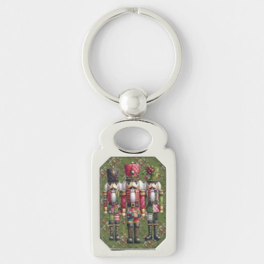 Whimsical Patchwork Kerst Notenkraker Trio Sleutelhanger (Voorkant)