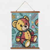 Whimsical Patchwork Kerst Teddybeer Hangend Wandkleed (Voorkant)