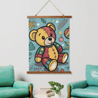 Whimsical Patchwork Kerst Teddybeer Hangend Wandkleed