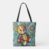 Whimsical Patchwork Kerst Teddybeer Tote Bag (Achterkant)