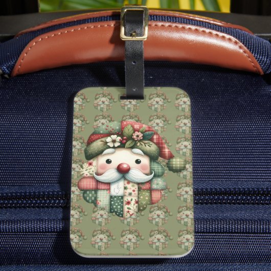 Whimsical Patchwork Kerstman Folk Kerstmis Bagagelabel (Voorkant Insitu 2)