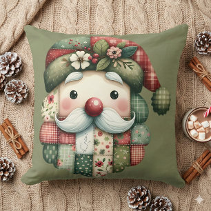 Whimsical Patchwork Kerstman Folk Kerstmis Kussen