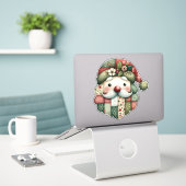 Whimsical Patchwork Kerstman Folk Kerstmis Sticker (Laptop op bureau)