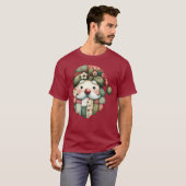 Whimsical Patchwork Kerstman Folk Kerstmis T-shirt (Voorkant volledig)