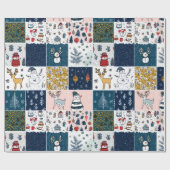 Whimsical Patchwork Kerstmis Cadeaupapier (Vlak)