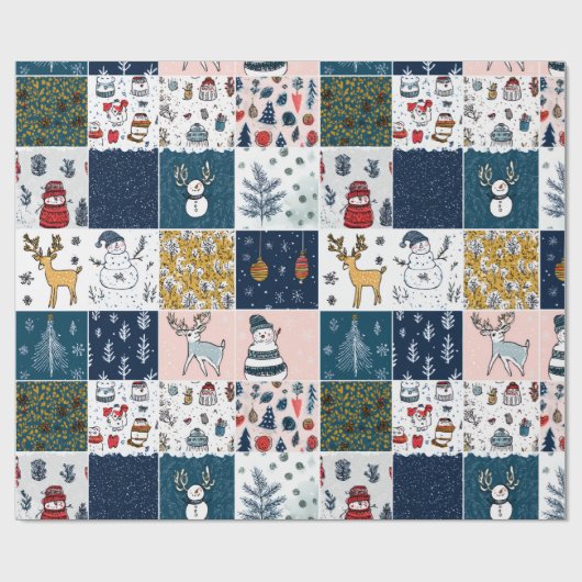 Whimsical Patchwork Kerstmis  Cadeaupapier (Vlak)