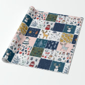 Whimsical Patchwork Kerstmis Cadeaupapier (Uitgerold)