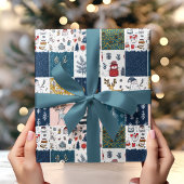 Whimsical Patchwork Kerstmis Cadeaupapier