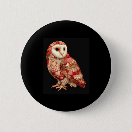 Whimsical Patchwork Owl With Hearts Pattern Ronde Button 5,7 Cm (Voorkant)