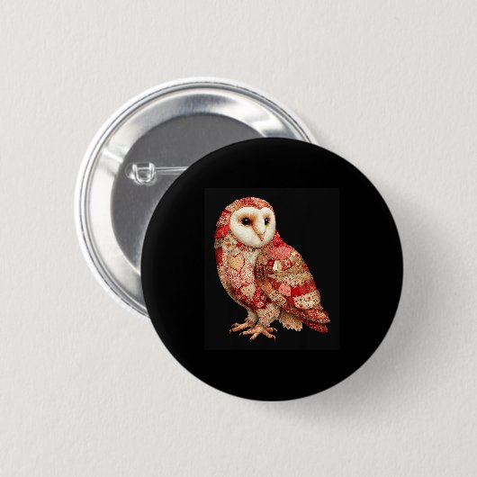 Whimsical Patchwork Owl With Hearts Pattern Ronde Button 5,7 Cm (Voorkant /achterkant)