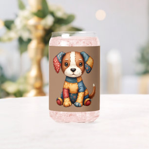 Whimsical Patchwork Puppy Folk Art Cottagecore Blikvorm Glas